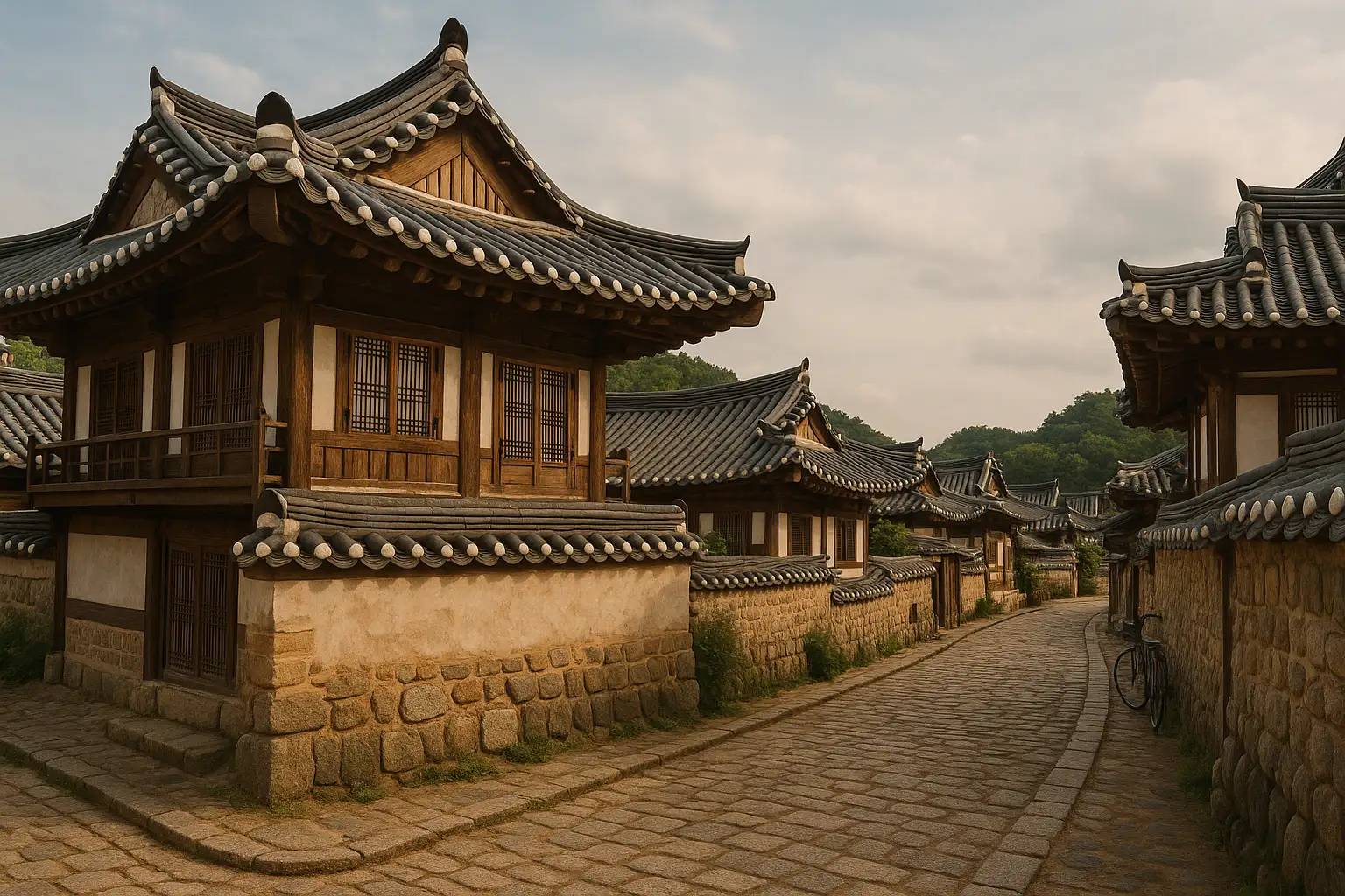 전주 한옥마을 기와지붕 위로 내려앉는 달빛과 야경 풍경